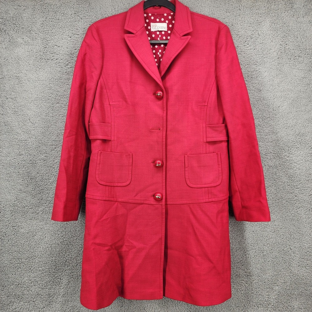 RED Valentino Women's IT 50/ US 14 Red Wool Blend Pea Coat Polka Dot Lining‎